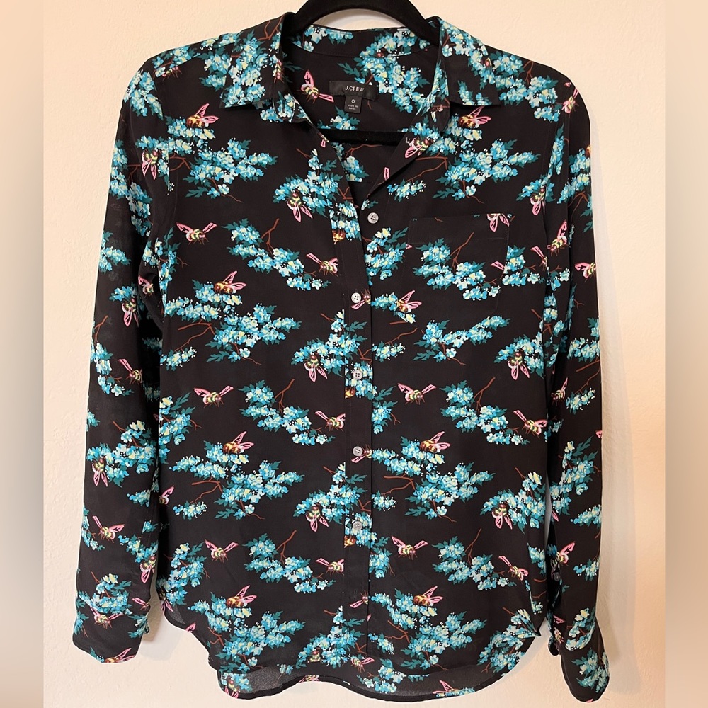 JCREW Silk Botanical Bee blouse